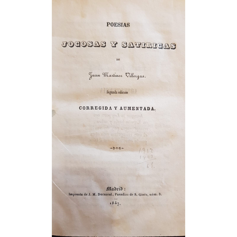 Poesías jocosas y satíricas. Segunda edición corregida y aumentada.