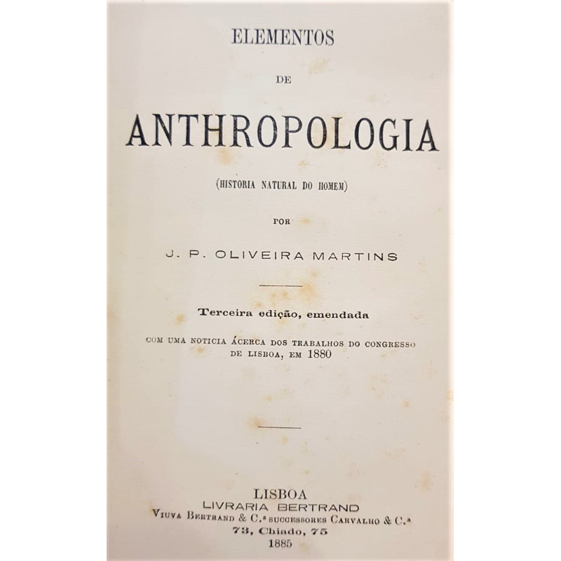 Elementos de anthropologia. (Historia natural do homen). Tercera edición.