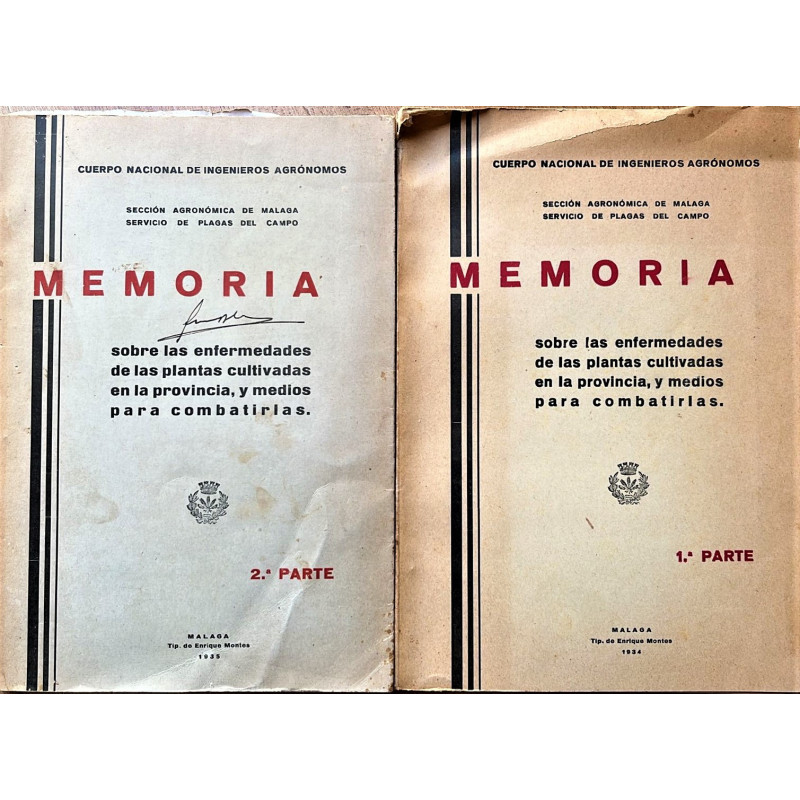 Memoria sobre las enfermedades de las plantas cultivadas en la provincia, y medios para combatirlas. 2 tomos.