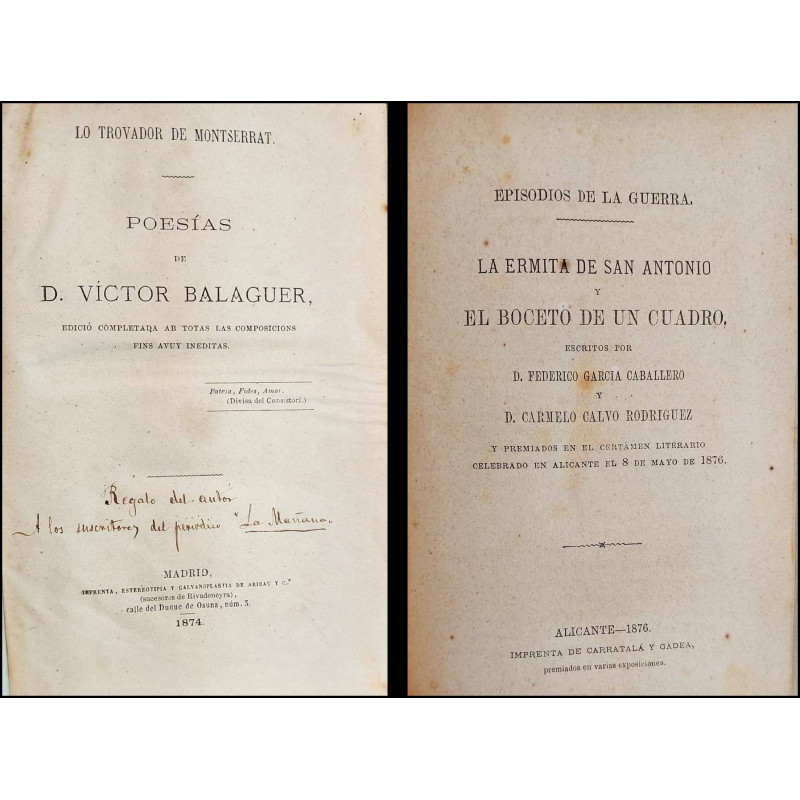 Lo trovador de Muntserrat. Poesías. Edició completada ab totas las composicions fins avuy ineditas. /-/ Episodios de la Guerra.