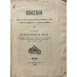 Discurso leído en el acto de apertura del curso académico de 1865a 1866 en el Colegio de 2ª enseñanza de Mahón.