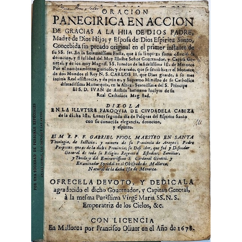 Oración panegírica en acción de gracias a la hija de Dios Padre, Madre de Dios Hijo y Esposa de Dios Espíritu Santo, Concebida s