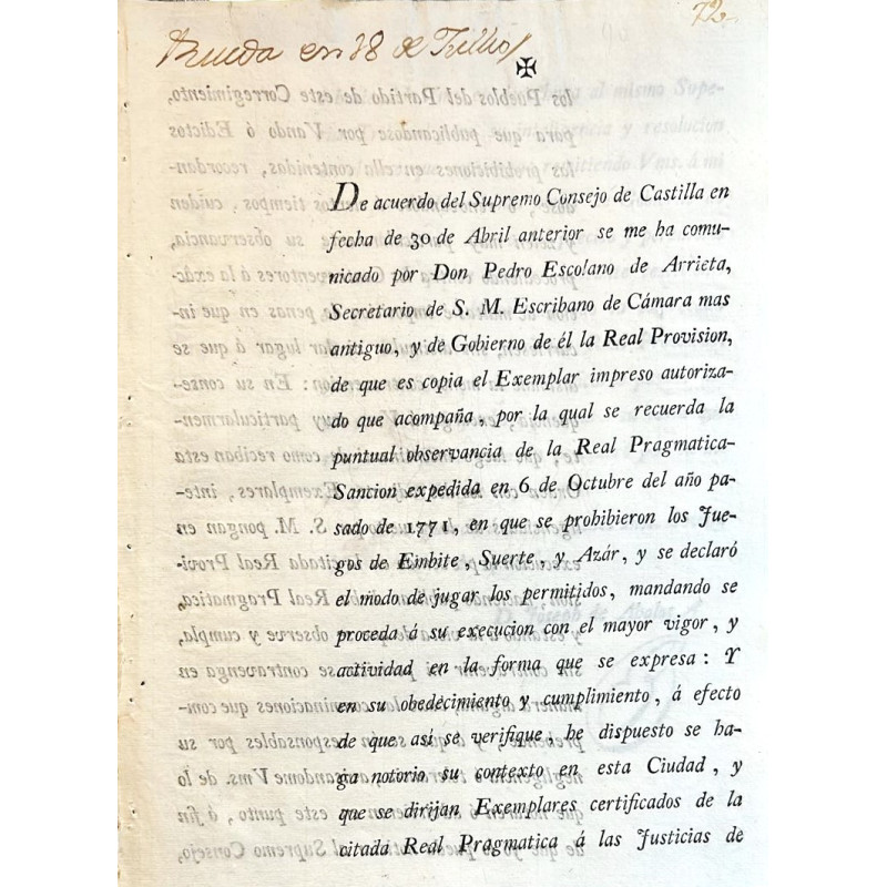 DE acuerdo del Supremo Consejo de Castilla en fecha 30 de Abril anterior se me ha comunicado por D. Pedro escolano de Arrieta,… DE acuerdo del Supremo Consejo de Castilla en fecha 30 de Abril anterior se me ha comunicado por D. Pedro escolano de Arrieta,…