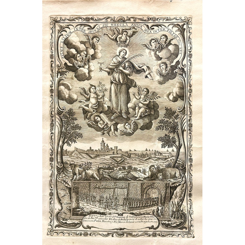 Santa Tecla Patrona de Tarragona.. Grabado en cobre de 1789 por Domingo Pauner. Santa Tecla Patrona de Tarragona.. Grabado en cobre de 1789 por Domingo Pauner.