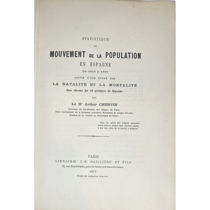 Statistique du mouvement de la population en Espagne de 1865 à 1869. Statistique du mouvement de la population en Espagne de 1865 à 1869.