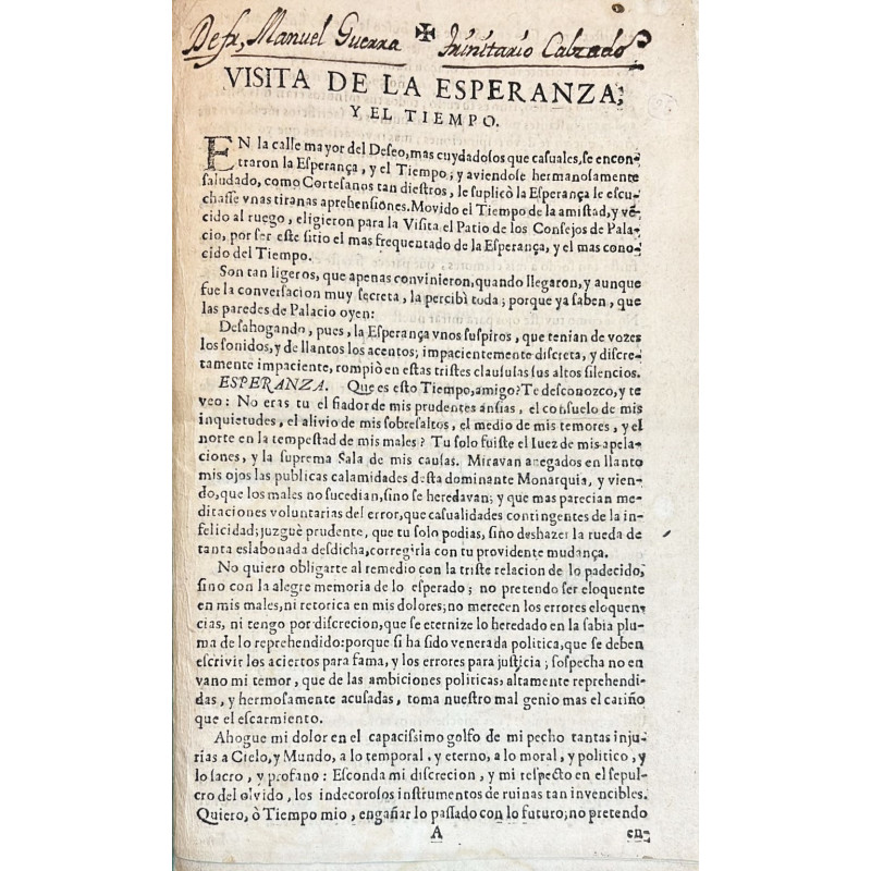 Visita de la Esperanza, y el Tiempo. Por Fr. Manuel Guerra. Visita de la Esperanza, y el Tiempo. Por Fr. Manuel Guerra.
