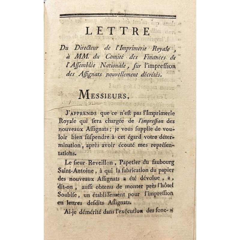 Dos cartas del Director de la Imprimerie Royale de Paris en 1790 Dos cartas del Director de la Imprimerie Royale de Paris en 1790