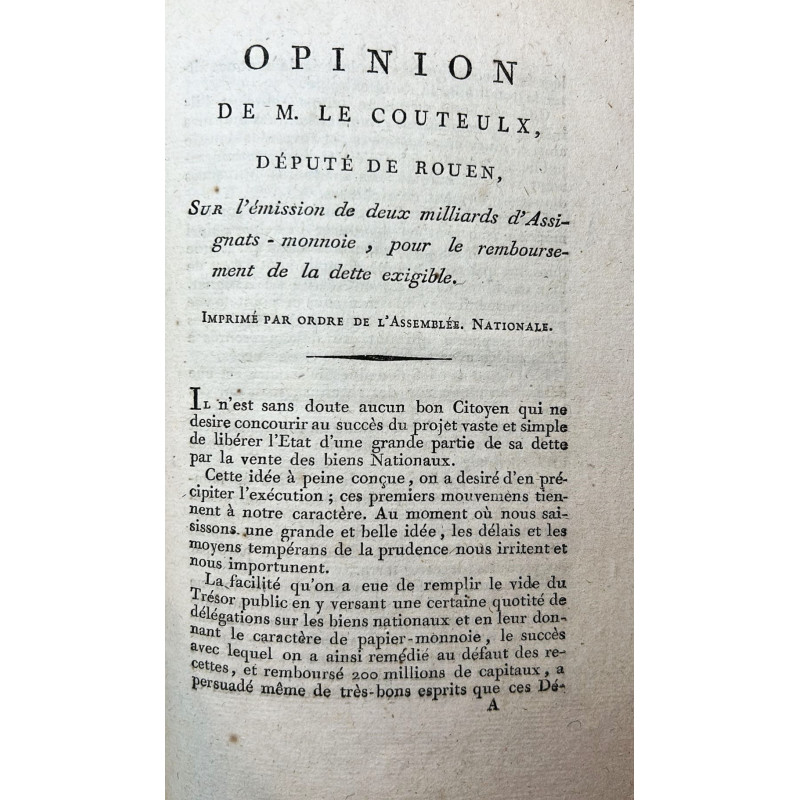Opinion de M. Le Couteulx, Député de Rouen, Sur l'émission de deus milliards d'Assignats-monnoie Opinion de M. Le Couteulx, Député de Rouen, Sur l'émission de deus milliards d'Assignats-monnoie