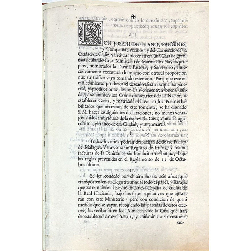 DON Joseph de Llano, ... del Comercio de la Ciudad de Cádiz, ... matriculando en su Ministerio de Marina dos Navíos propios. 1779