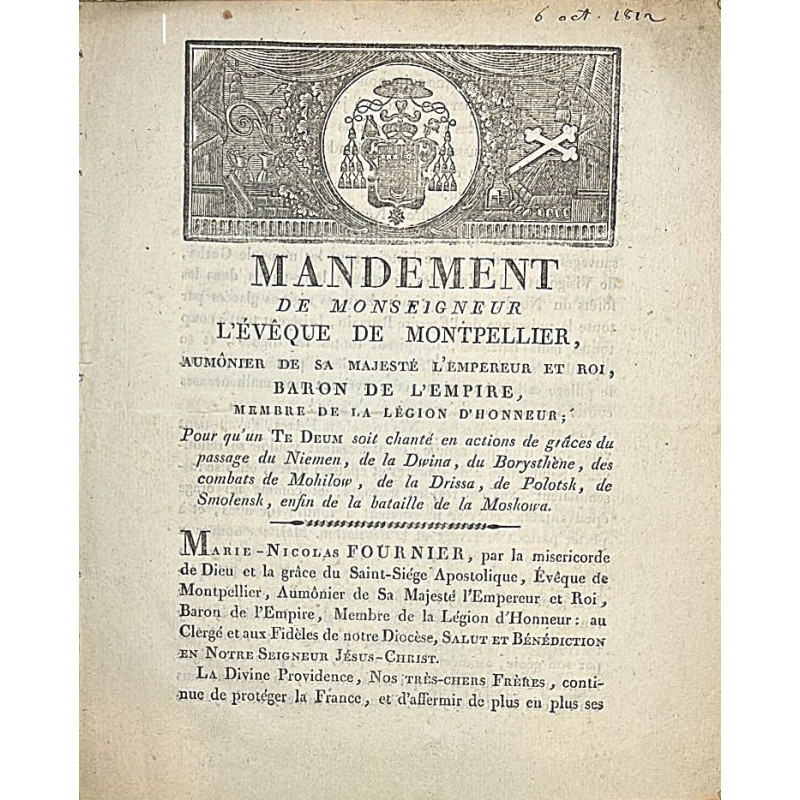 Te Deum del Obispo de Montpellier por las victorias de Napoleón. 1812 Te Deum del Obispo de Montpellier por las victorias de Napoleón. 1812