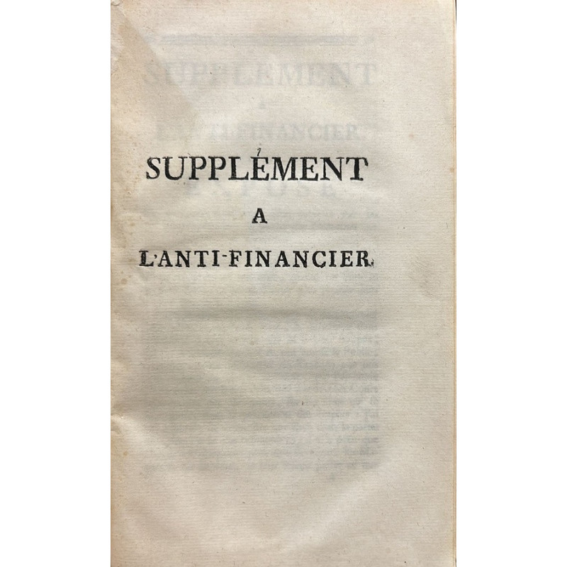 SUPPLÉMENT a l'Anti-Financier. SUPPLÉMENT a l'Anti-Financier.