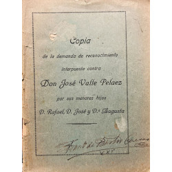 COPIA de la demanda de reconocimiento interpuesta contra Don José Valle Peláez por sus  hijos