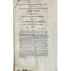 Lettre a M. le rédacteur de la Revue Encyclopédique, relative au Zodiaque de Dendéra. 1822