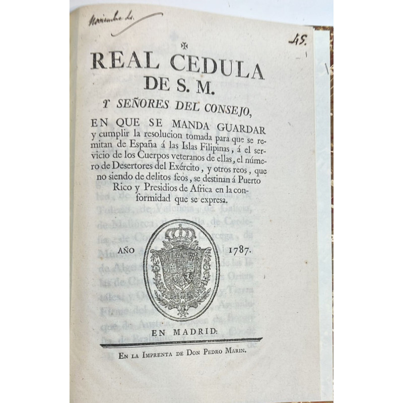 REAL Cédula en que se manda guardar y cumplir la resolución tomada para que se remitan de España a las Islas Filipinas REAL Cédula en que se manda guardar y cumplir la resolución tomada para que se remitan de España a las Islas Filipinas