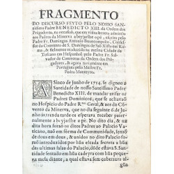 Fragmento do discurso feyto pelo nosso Santissimo Padre Benedicto XIII da Ordem dos Prègadores