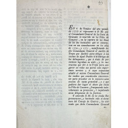 EN 6 de Octubre del año pasado de 1775 se presentó a S.M. por el Comandante General ..., lo ocurrido en la Villa de Comares,
