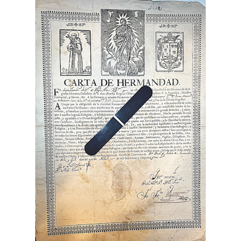 CARTA de Hermandad … Provincia de San Pedro de Alcántara de Religiosos Menores Descalzos... 1753 CARTA de Hermandad … Provincia de San Pedro de Alcántara de Religiosos Menores Descalzos... 1753