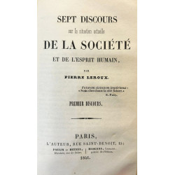 Organisation du travail. /-/ Seot discours sur la situation actuelle de la société et de L'esprit humain.