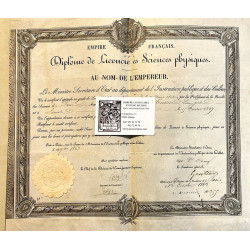 EMPIRE Français. Diplôme de Licencié es Sciences physiques. Au nom de l'Empereur.