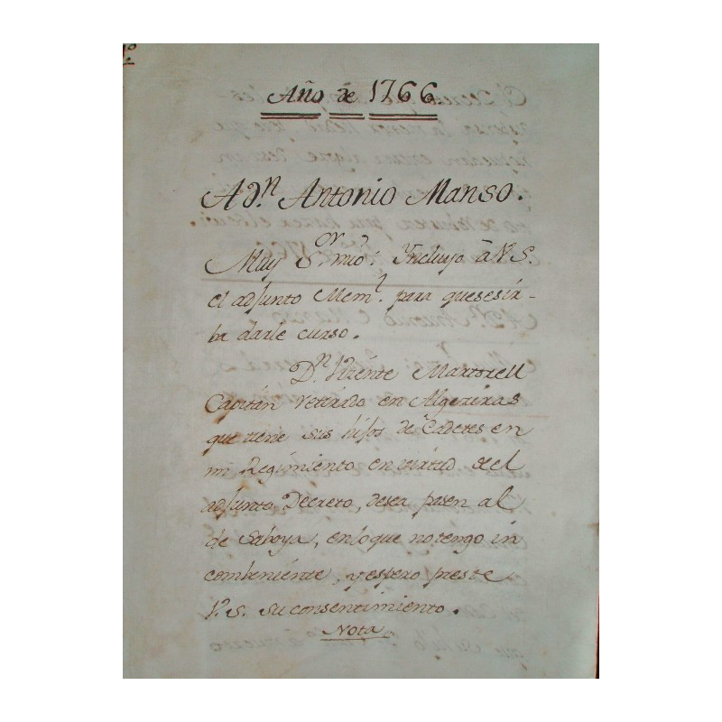 MANUSCRITO del Siglo XVIII que contiene copias de cartas dirigidas la mayoría de ellas a los Inspectores Generales de Infantería