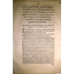 RELACIÓN embiada de Bruselas a esta villa de Madrid, en una carta de 14 de noviembre de 1641, con la nueva de la muerte, y entie
