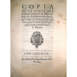 COPIA de la carta del Coronel Bamborch de Felix Espburg de 28 de Noviembre de 643 que refiere la Vitoria grande que han tenido l