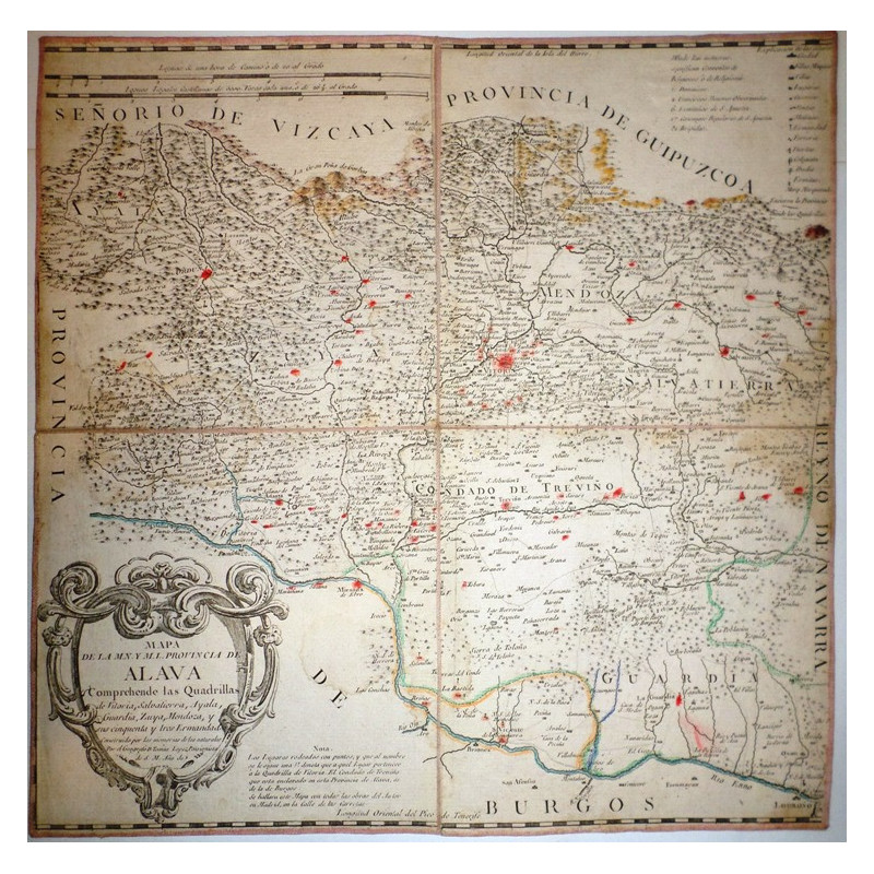 Mapa de la M.N. y M.L. Provincia de Alava. Comprehende las Quadrillas de Vitoria, Salvatierra, Ayala, Guardia, Zuya, Mendoza, y