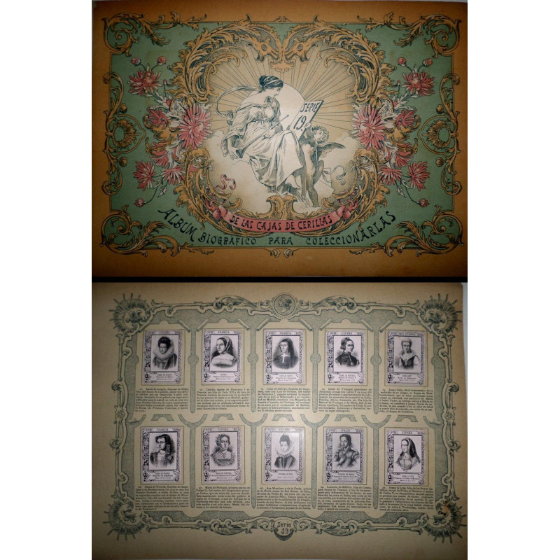 SERIE 19 de las Cajas de Cerillas. Album Biográfico para coleccionarlas. [Reinas y princesas célebres en la Historia].