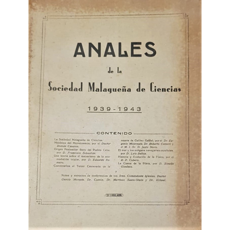 ANALES de la Sociedad Malagueña de Ciencias. 1939-1943.