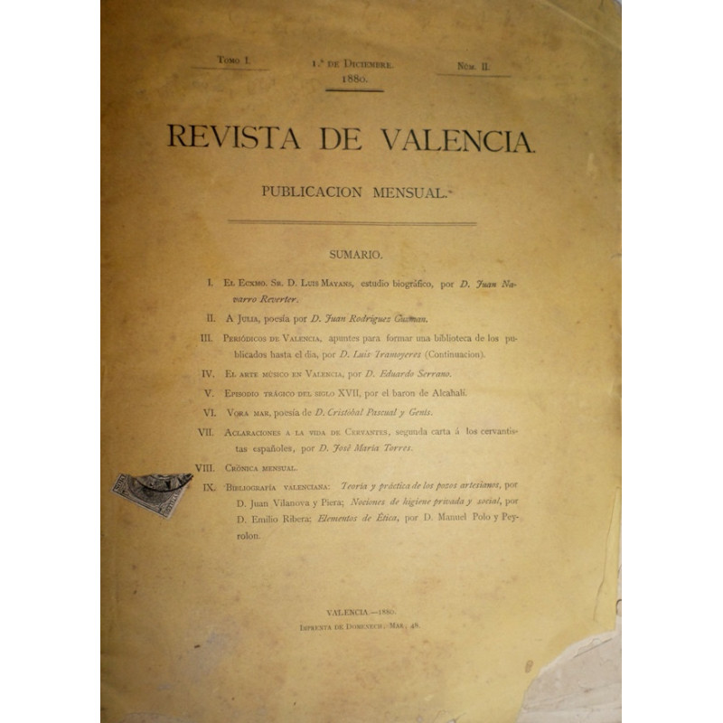 REVISTA de Valencia. Publicación mensual.Tomo I. Núm. II. Diciembre 1880.