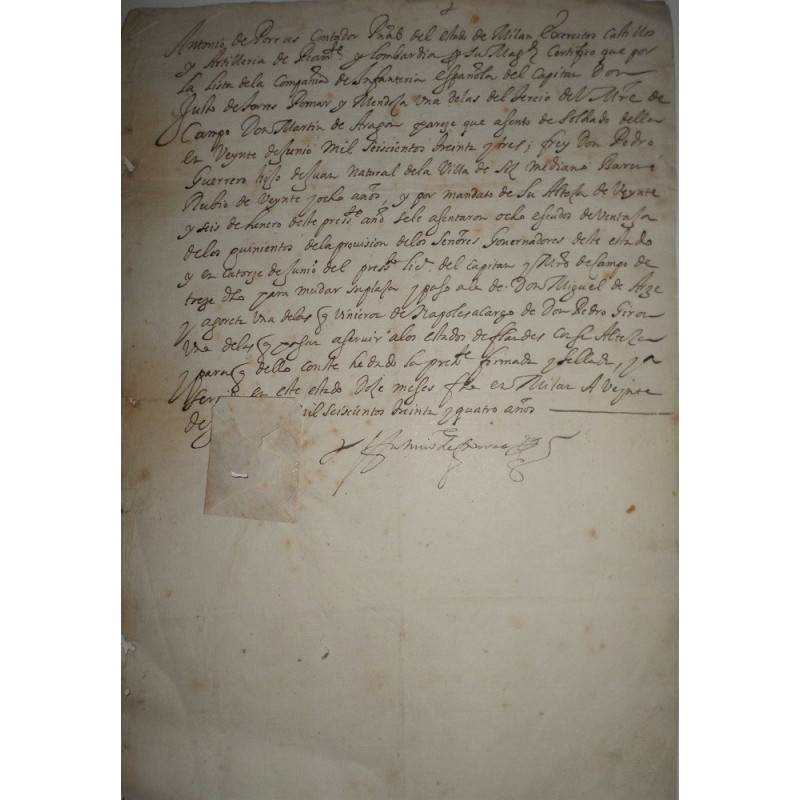 Antonio de Porras, Contador General del estado de Milán, Ejército... de Piamonte y Lombardía, certifica: Que en la Compañía de I