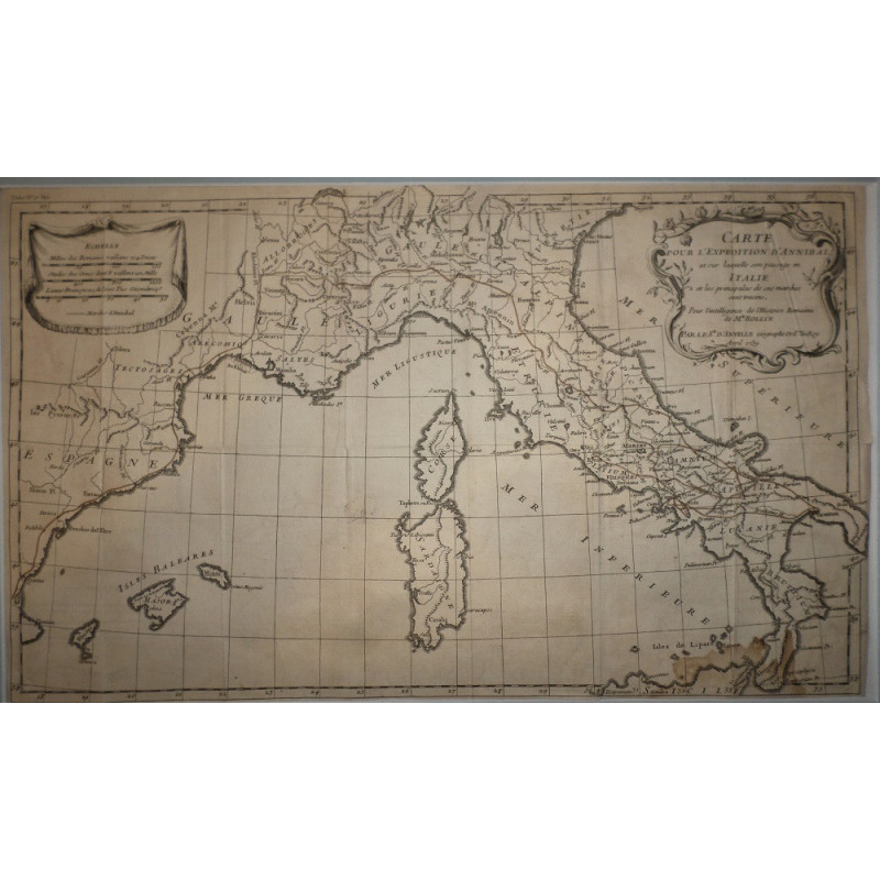 Carte pour l'expedition d'Annibal en sur laquelle son passage en Italie et les principales de ses marches son tracées pour l'int