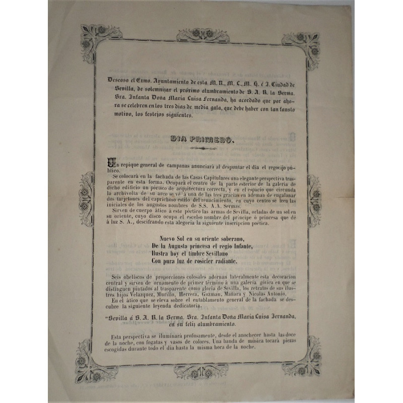 DESEOSO el Excmo. Ayuntamiento de esta… Ciudad de Sevilla, de solemnizar el próximo alumbramiento de S.A.R. la Serma. Sra. Infan