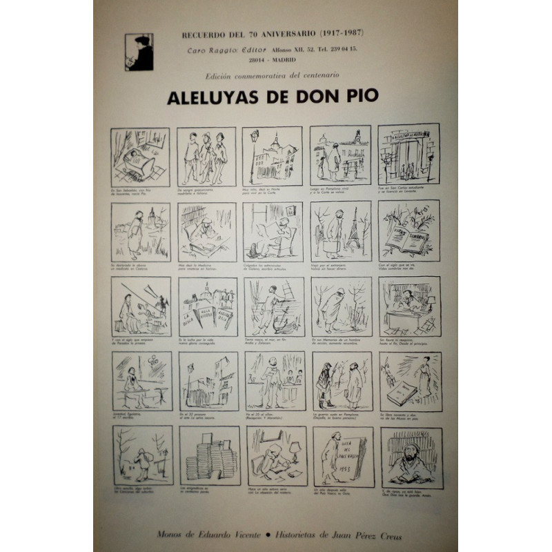 ALELUYAS de Don Pío [BAROJA]. Recuerdo del 70 aniversario (1917-1987). Monos de Eduardo Vicente. Historietas de Juan Pérez Creus