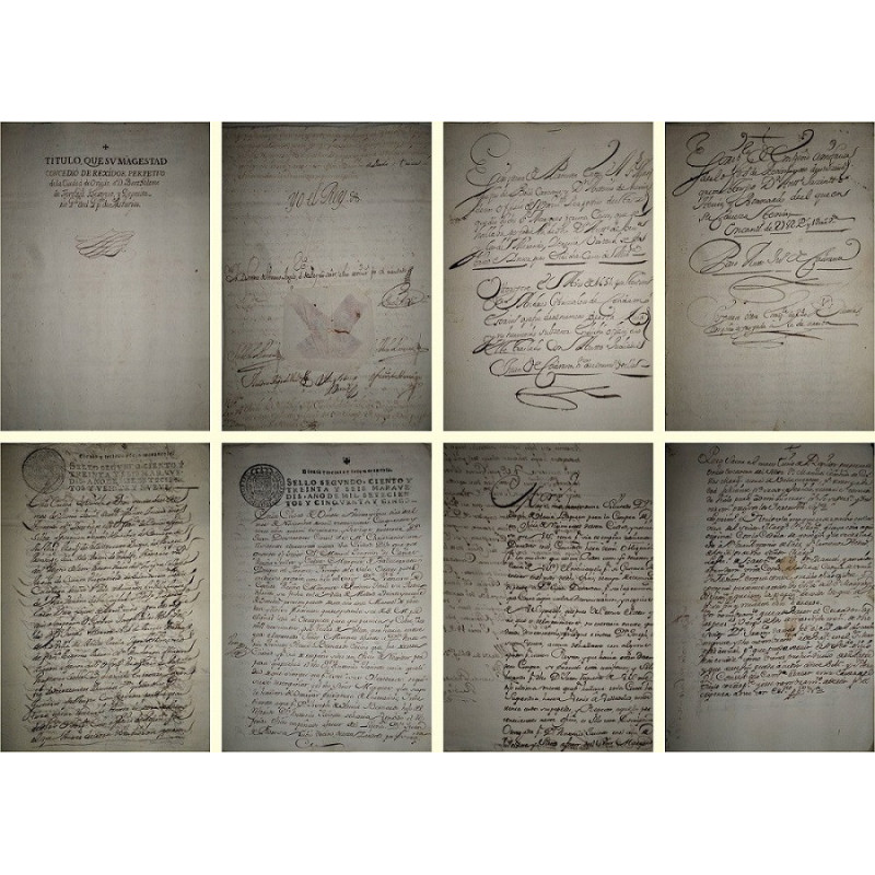 [COLECCIÓN DE OFICIOS DEL TÍTULO DE REGIDOR DE OVIEDO]. Importante documentación manuscrita en folio, relativa a la enajenación