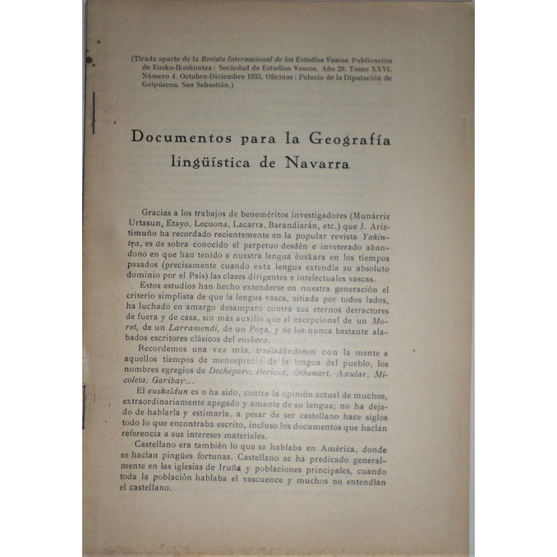Documentos para la Geografía lingüística de Navarra,