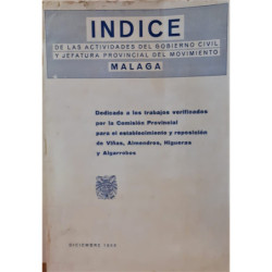 INDICE de las actividades del Gobierno Civil y Jefatura Provincial del Movimiento de Málaga. Dedicado a los trabajos verificados