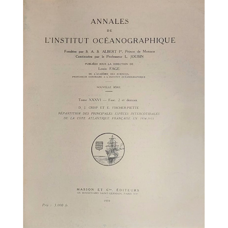 Répartition des principales espèces intercotidales de la cote atlantique française en 1954-1955.