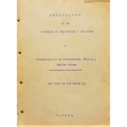 Reglamento de la Sociedad de Escritores y Artistas y Conservatorio de Declamación, Música y Bellas Artes. San Juan de los Reyes