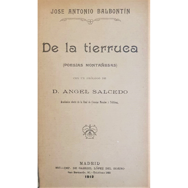 De la tierruca. (Poesías montañosas). Con un prólogo de Ángel Salcedo.